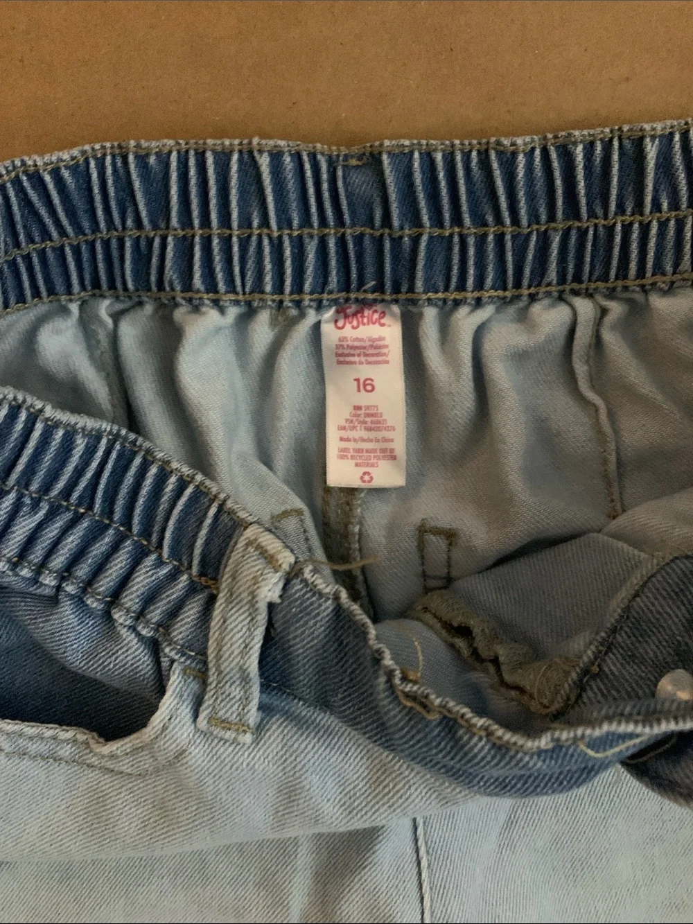 Justice Light Blue Patchwork Cargo Jeans with Darker Blue Accents